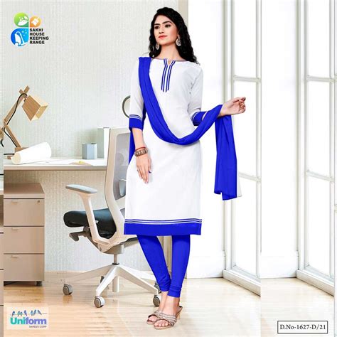 Blue White Premium Georgette Mother Teresa Hospital Uniform Churidar