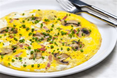 Egg Omelette With Mushrooms And Bacon Stock Image Image Of Dish Meat 213383911