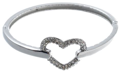 Nouka Dames Armband Zilver Gekleurde Bangle Hart Ingelegd Met