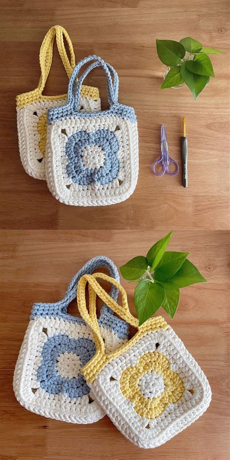 Crochet Flower Motif Tote Bag