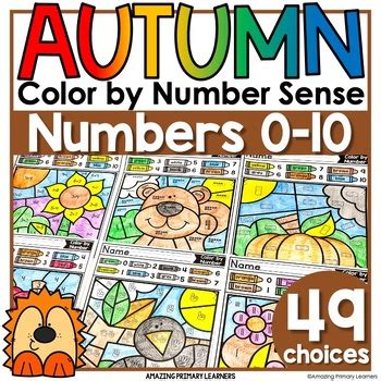 Fall Coloring Pages Autumn Printable Color by Number Worksheets | TPT