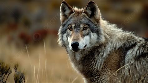 Grey Wolf With Brown Hair In A Field Background Pictures Of Wolves Background Image And