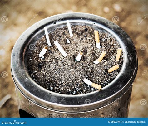 Cigarette In Sand Ashtray Bin Stock Image Image Of Addiction Danger