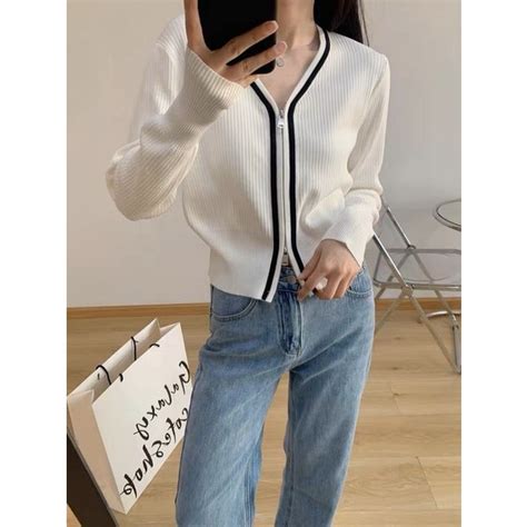 Jual Lingerie Master T Korean Outer Knit Zip Shirt Blouse