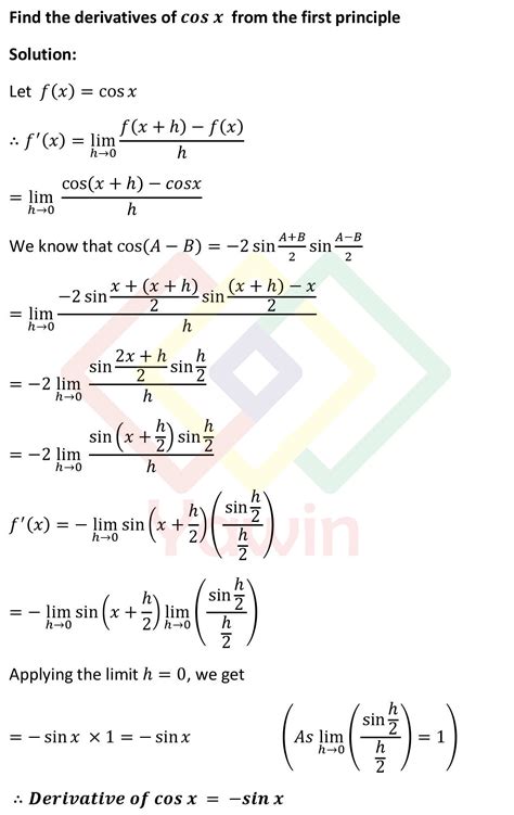 Find The Derivatives Of Cos X From The First Principle Yawin