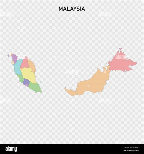 Mapa Coloreado Aislado De Malasia Con Las Fronteras De Las Regiones