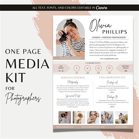 One Page Media Kit Templatemedia Kit Canvasocial Media Etsy