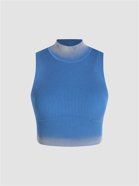 Knit Fabric Contrasting High Neck Knitted Crop Top For Holiday