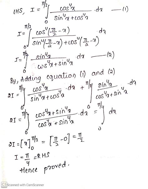 Prove That Intpi20 Cos4xsin4x Cos4xdx Pi4