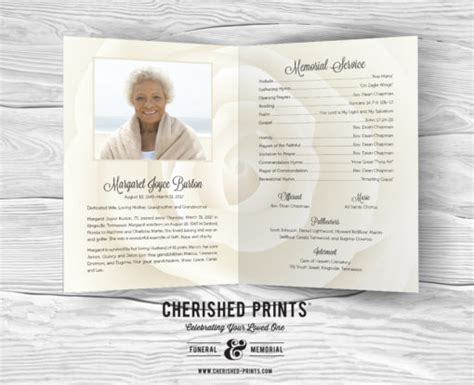 White Rose Celebration Of Life Program For Funerals And Memorials • Cherished Prints