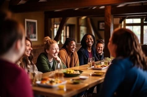 A Group Of Women Sit At A Table With A Plate Of Food In Front Of Them