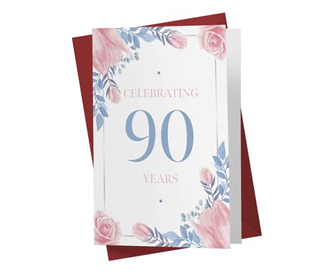 Buy 90th Birthday Card Blue And Rose Flowers 90th Anniversary Card