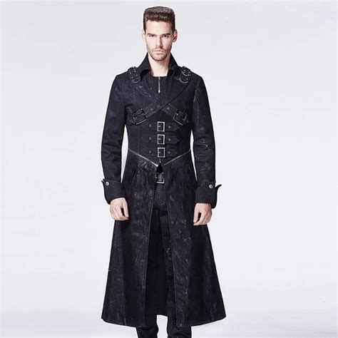 Punk Gothic Black Autumn Winter Long Trench Coat For Men Steampunk Vintage Killer Warm Jacket