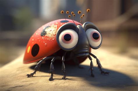 Premium Photo | A ladybug with big eyes and big eyes is on a brown surface.