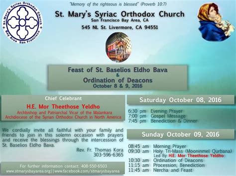 Feast Of St Baselios Eldho Bava Ordination Of Deacons St Mary S