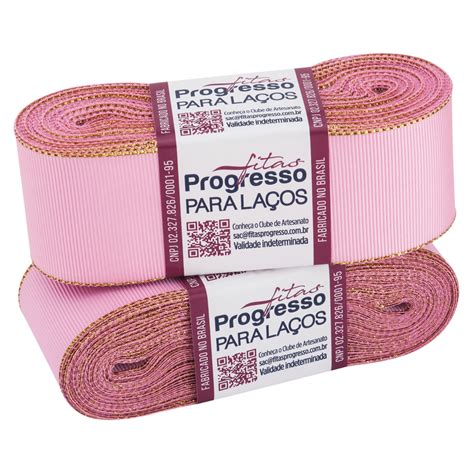 FITA GORGURÃO OURELA DOURADA GLD009 38 MM COR 1365 ROSA IOGURTE PEÇA 10