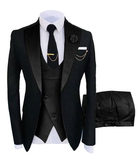 Mens Black Tuxedo Suit Peak Lapel 3 Piece Suit