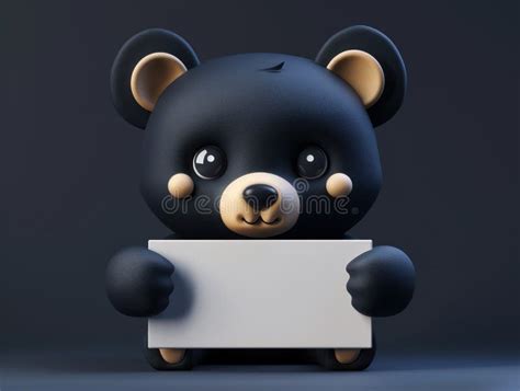 Adorable Cartoon Black Bear Holding A Blank Sign In A Cute Illustration