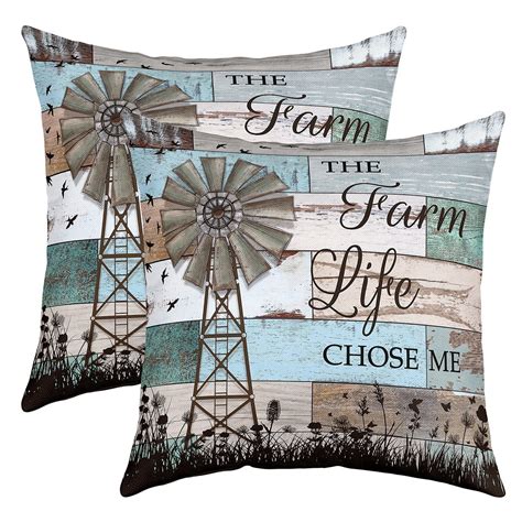 Yst Farmhouse Windmill Throw Pillow Covers 24x24 Inch Set Of 2rustic Cabin Cushion Coversbarn