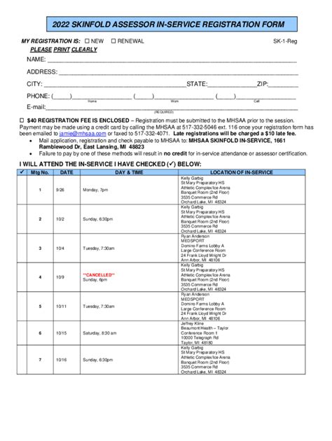 Fillable Online 2022 Skinfold Assessor In Service Registration Form Fax Email Print Pdffiller