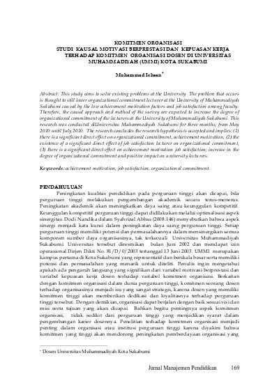 Komitmen Organisasi Studi Kausal Motivasi Berprestasi Dan Kepuasan