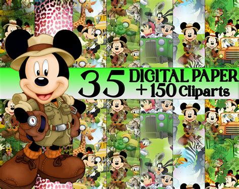 Mickey Mouse Digital Paper And Clipart12x12mickey Safari Etsy Canada