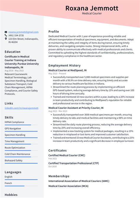 Medical Courier Resume Examples And Templates Resumecat