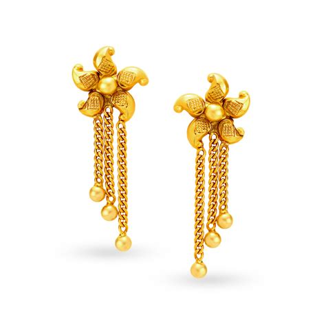 Shining 22 Karat Yellow Gold Floral Drop Earrings