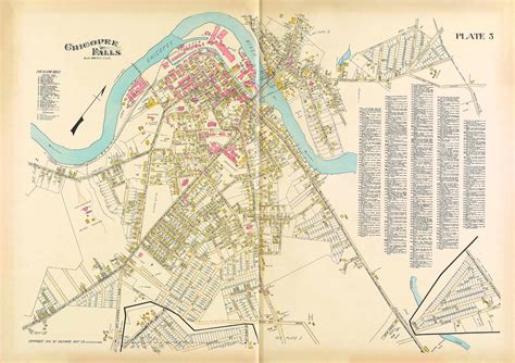 Chicopee Falls Massachusetts 1912 Old Town Map Reprint Hampden Co