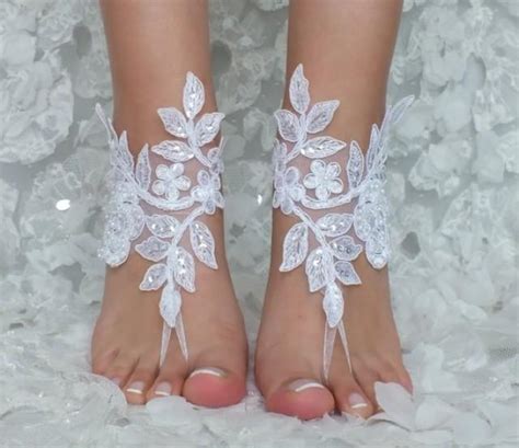 White Lace Barefoot Sandals Wedding Barefoot Flexible Wrist Lace