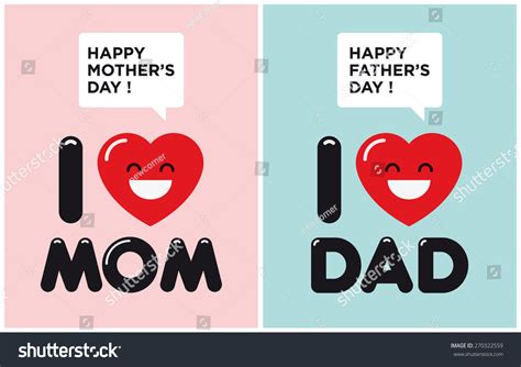 Mother And Fathers Day Cards I Love Mom I Love Dad Stock Vector