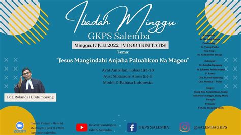 [live] Ibadah Minggu Umum Gkps Salemba 17 Juli 2022 Youtube