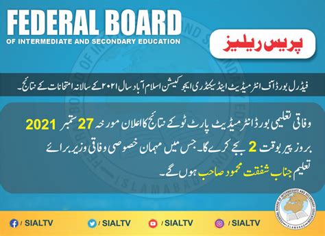 Fbise Federal Board Inter Hssc Part Ii Result Announced Sialtv Pk