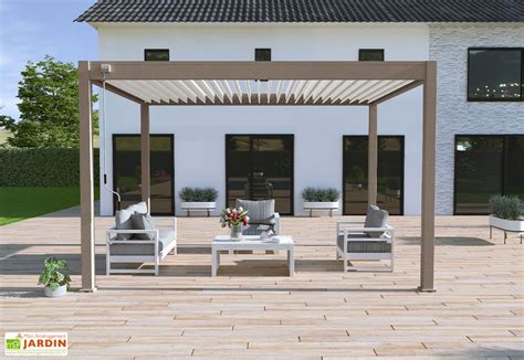 Pergola bioclimatique Ombréa en aluminium 3 x 4 m autoportée Taupe