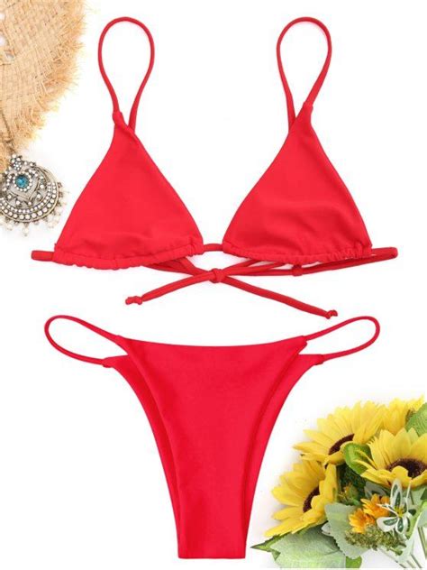 Off Popular Bralette Thong String Bikini Set In Red Zaful