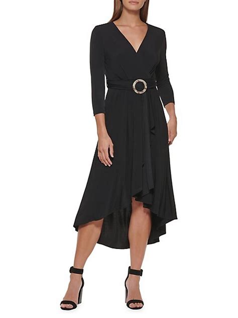 Belted Surplice Sharkbite Midi Dress