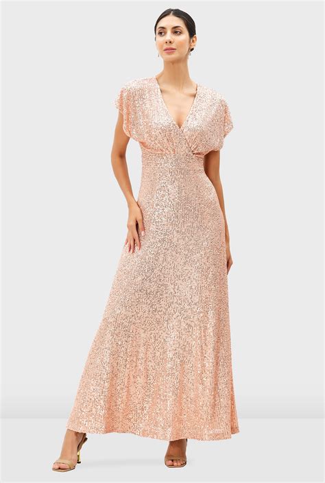 Shop Sequin Mesh Surplice Empire Dress Eshakti