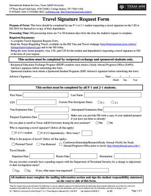 Fillable Online Travel Signature Request Form International Student