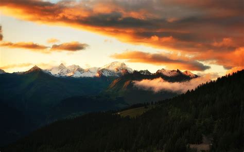 2560x1600 / nature landscape mountain clouds trees forest sunset ...