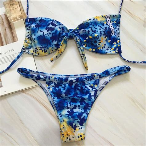 2018 Women Sexy Bikini Ladies Bandage Floral Printed Swimwears Female