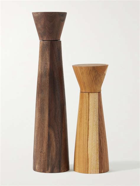 Brown Walnut And Teak Wood Salt And Pepper Grinder Set The Conran