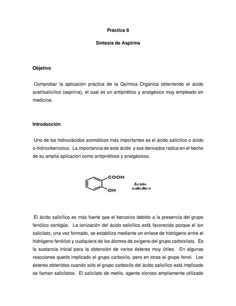 Pr ctica 8 Aspirina Práctica laboratorio de química I Práctica 8