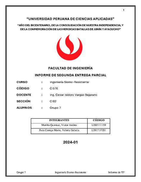 Tf Sismos Universidad Peruana De Ciencias Aplicadas A O Del