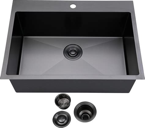 Zeesink Black Stainless Steel Kitchen Sink,33x22 Drop In kitchen sink
