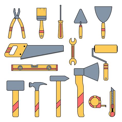 Ensemble D Outils De Construction Jaunes Vecteur Premium