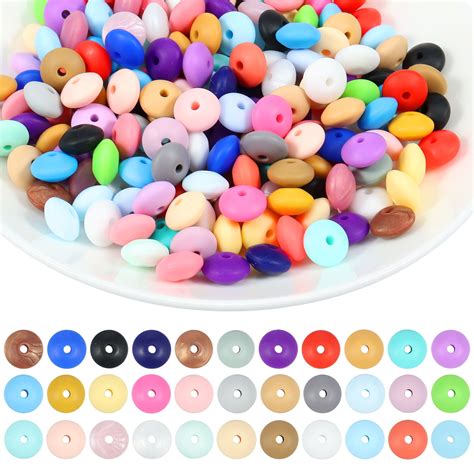 240 Pcs Silicone Beads 12mm Silicone Lentil Beads Colorful Focal Beads