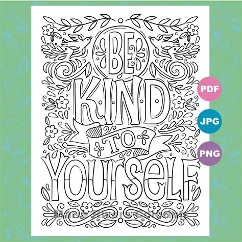 Be Kind To Yourself Self Care Inspirational Coloring Pages Etsy