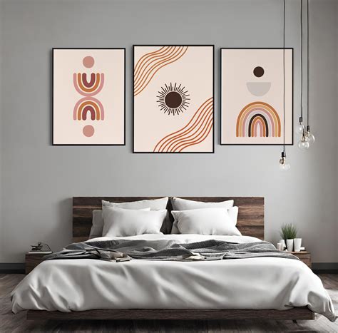 Boho Gallery Wall Art Set Of 3 Mid Century Modern Prints Bohemian