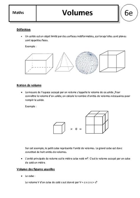 Volumes Cours Me Grandeurs Et Mesures Coll Ge Pass Education