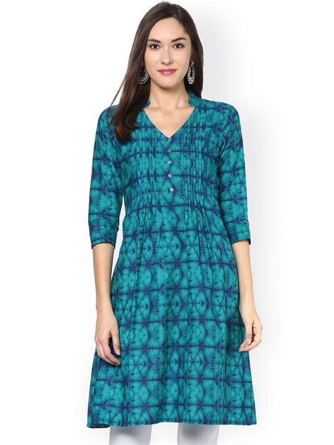 Buy Libas Women Teal Printed A Line Kurta Kurtas For Women 1513534